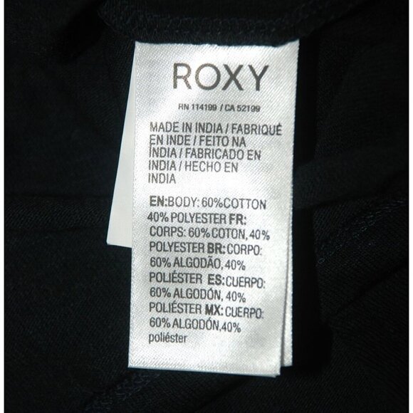 Roxy Black Cropped Knit Rib Top Size L Short Ruffle Sleeve Ruched Tie Up V-Neck - Picture 10 of 11